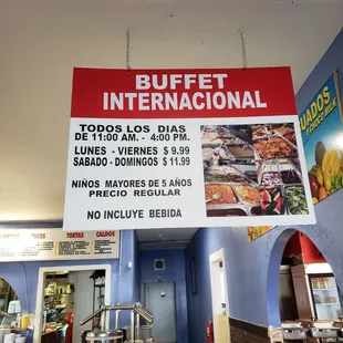 Daily buffet times and prices.