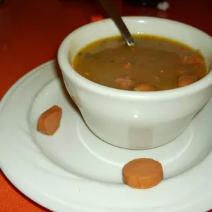 A sign of a restaurant going downhill, sliced hotdogs in the charro beans