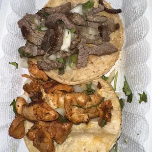 Pollo asado and carne asada taco