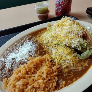 Combo #1. Enchilada and beef taco. Crispy and HOT.