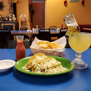 a plate of food and a drink