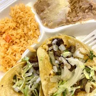 Carne asada with rice and beans