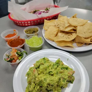 Fresh guacamole, salsa and chips