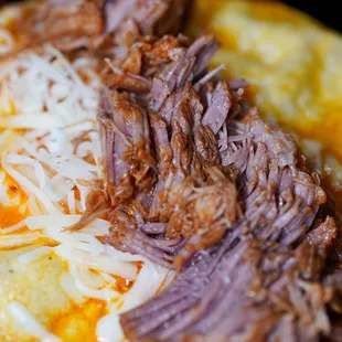 beef and cheese on a tortilla