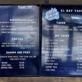 Updated menu board as of 09/20/2024