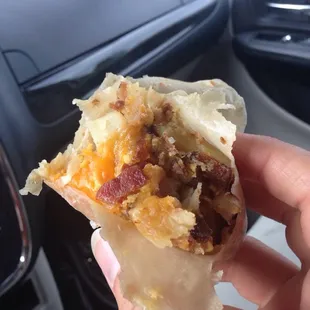 Bacon, egg, potato and cheese burrito!!