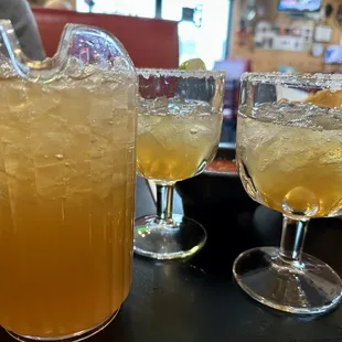 Small pitcher of gold margaritas
