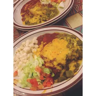 Pork tamale and pork carnitas sopapilla served with pozole. When asked if I'd like red or green sauce, I was told to say, "Christmas."