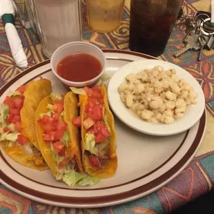 Carnitas Taco plate with posole