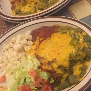 Tamale. Sopapilla wth Christmas sauce.