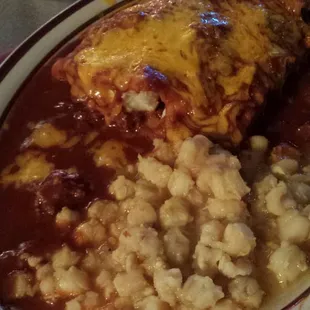 Beef stuffed sopapilla with posole