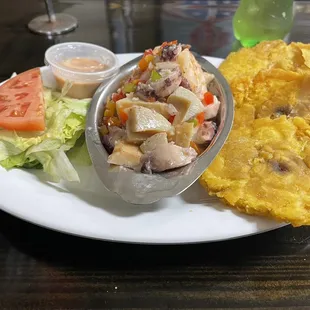 Chonch, shrimp, and octopus.