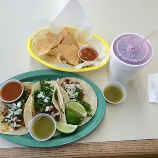 $5.95 taco special. Every day all day. Includes chips drink and some really good salsas.
