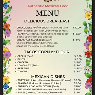 mexican food menu