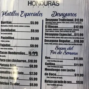 Current menu as of 6/7/22