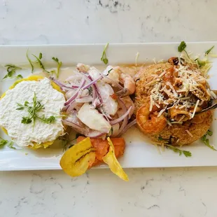 This is best peruvian trio that I have ever taste, ceviche, causa, y arroz con mariscos. I absolutely recommend it
