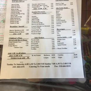 menu
