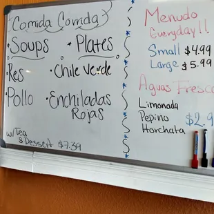 Sign inside with specials