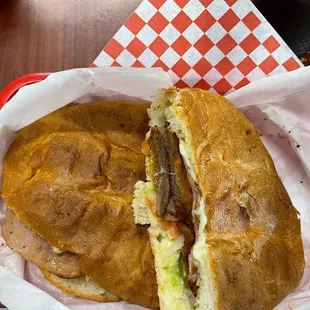 a sandwich in a basket