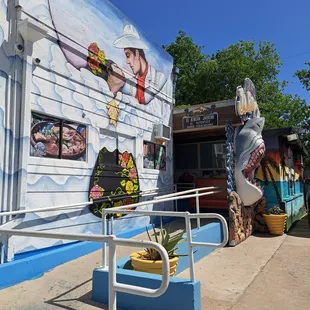 the entrance to a restaurant