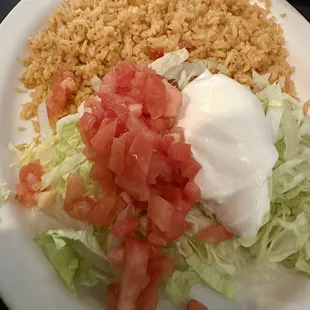 rice and salad with entree