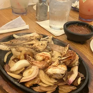 Steak and shrimp fajitas