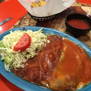 Tostada, burrito and a Relleno