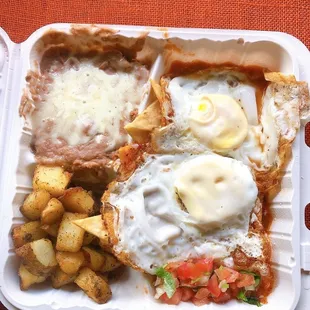 Red and green chilaquiles