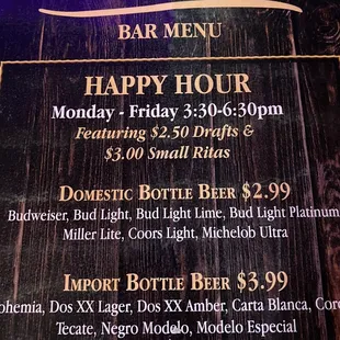 Happy Hour Prices  (01/07/2023)