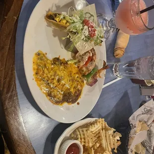 Beef and Cheese Enchiladas  Waffle French Fries Beef Taco Grilled Shrimp Strawberry Margarita