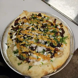 a pizza on a pan