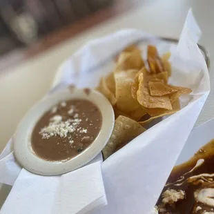 Homemade, Tortilla Chips &amp; Refried Beans