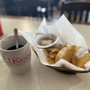 Chips with beans n coffee to start the day