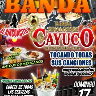 Vengan a disfrutar de la banda en vivo este domingo 17 de noviembre en el Rinconcito bar and grill