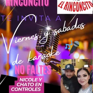 Vengan a divertirse todos los viernes y sábados de Karaokee al Rinconcito bar and grill!!