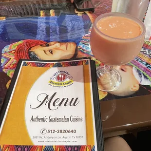 a drink and menu