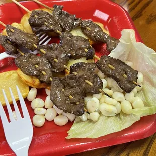 Anticucho, grilled marinated beef heart