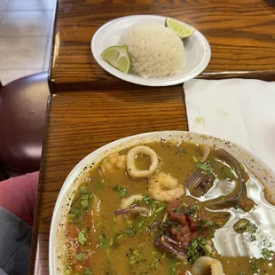 Parihuela or seafood soup. Amazing