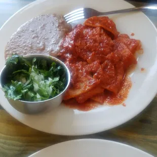 Really good chilaquiles, vegan(no cheese) great beans also