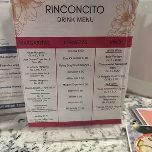 Drink menu