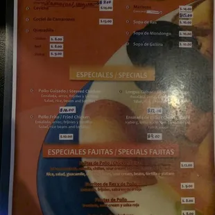 a menu for a mexican restaurant