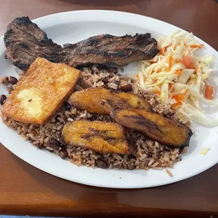 Carne Asada Plate, cheese was greasy and wish I got more maduros.