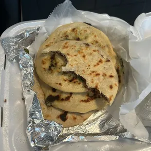 Pupusas bean, spinach and jalapeños.
