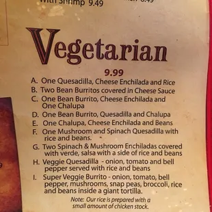 the menu for the restaurant