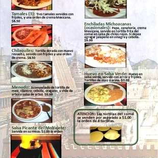 the menu for el rio mexican cuisine