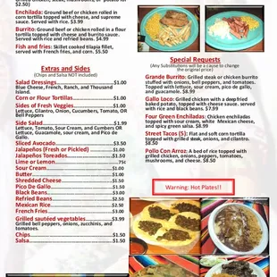 menu for el rio mexican cuisine