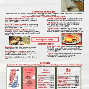 the menu for el rio mexican cuisine