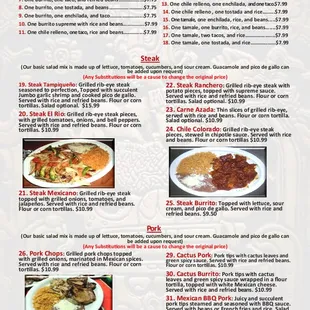 the menu for el rio mexican cuisine