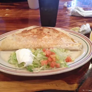 Monster Enchilada with Shredded Chicken, rice on the side.