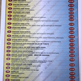 Breakfast menu
